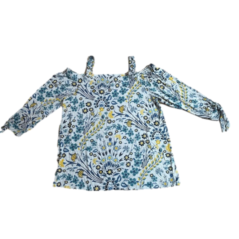 Style&Co Blue and Yellow Cold Shoulder Off Shoulder Top Size Medium